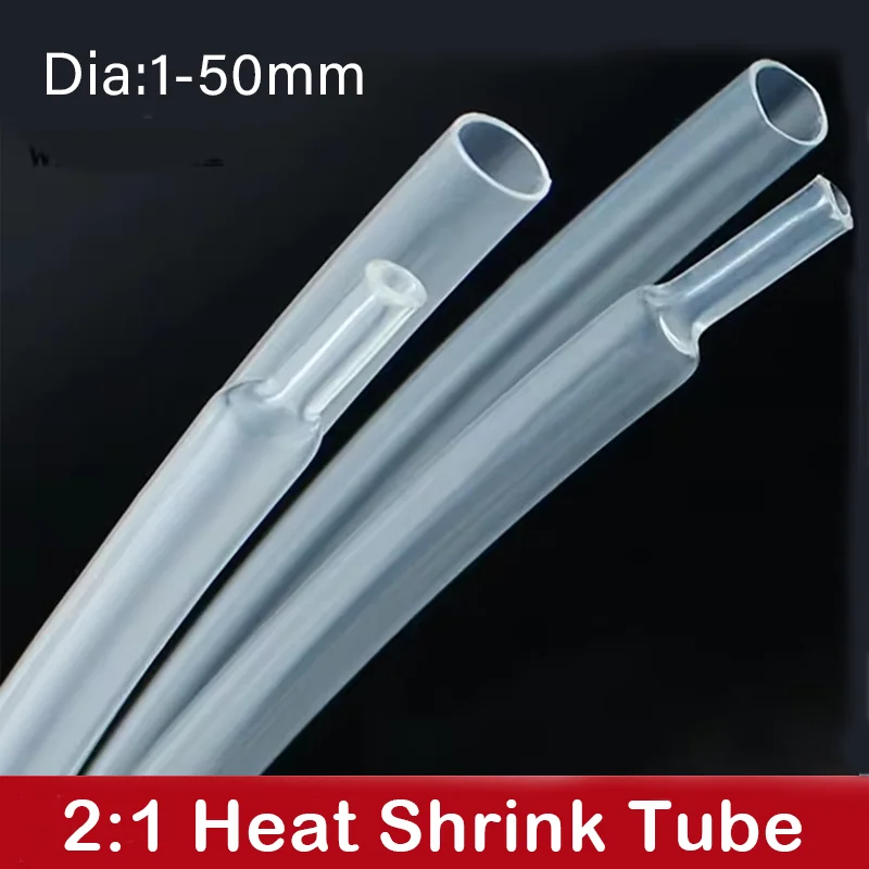 1 Meter Clear Dia 1 2 3 4 5 6 7 8 9 10 12 14 16 20 25 30 40 50 mm Heat Shrink Tube 2:1 Polyolefin Thermal Cable Sleeve Insulated