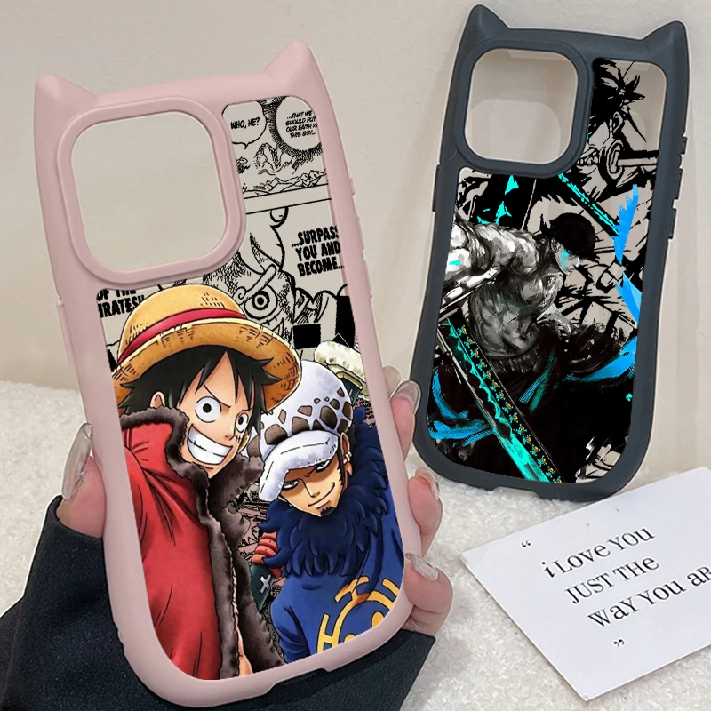 Anime Cartoon Ones Piece For Apple iPhone 15 14 13 12 11 Pro Max Plus Cat Ears Silicone Phone Case