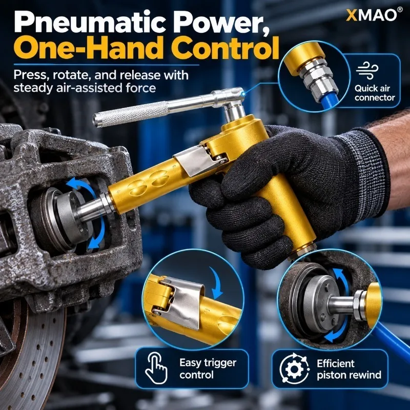 Pneumatic Brake Caliper Piston Rewind Tool Kit with 16 Adapters, Air Powered Brake Pad Replacement Reset Tool for Auto Repair