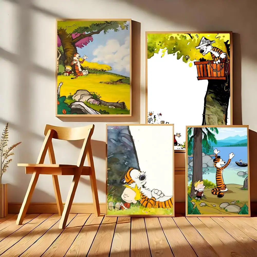 C-Calvin And H-Hobbes Anime Poster Matte Self-Adhesive Wall Art Print Living Room Bedroom Home Decor