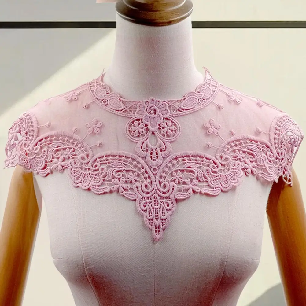 Lace Trim Fake Collar Elegant Lace Embroidered Fake Collar with Hollow Design Flower Pattern See-through Detail Stylish Clothing