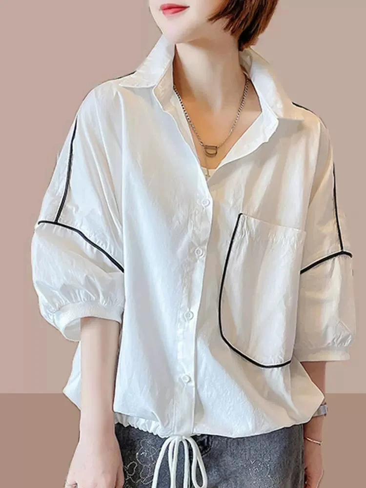 

Loose Faion Women's White Bubble Sve irt ort Sve Summer Top Breathable Polyester Original Design Casual irt