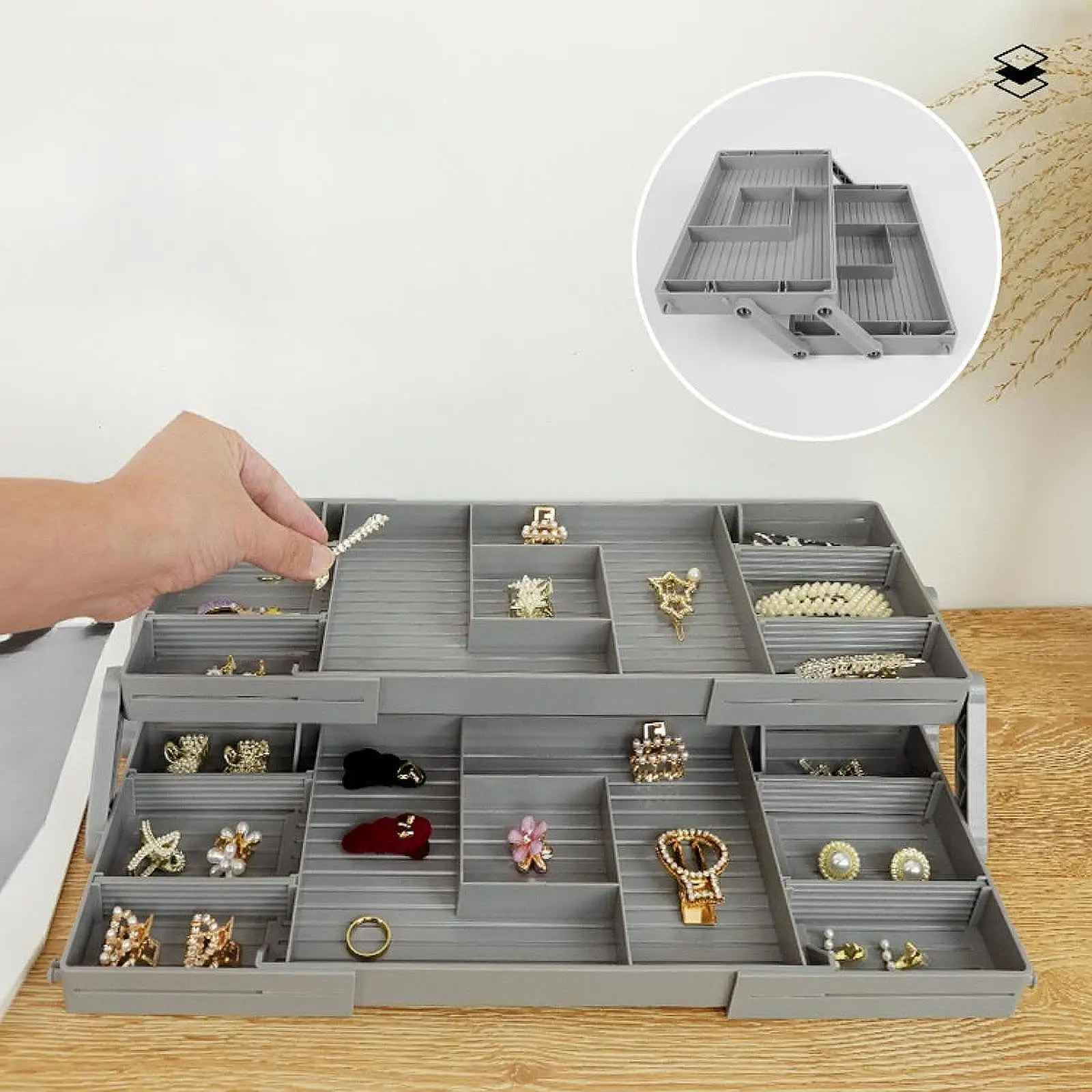 Jewelry Organizer, Foldable Kitchen Storage Box Container Jewelry Storage Case Necklace Display Tray Dresser Organizer Tier,