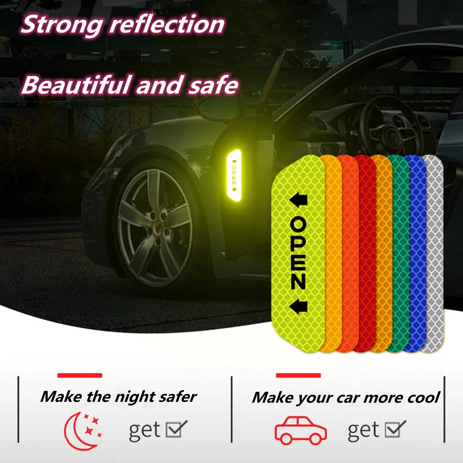 4 pcs Auto Deur Stickers Universele Veiligheid Waarschuwing Mark Open Hoge Reflecterende Tape Auto Buitenkant Motorcycle Sticker