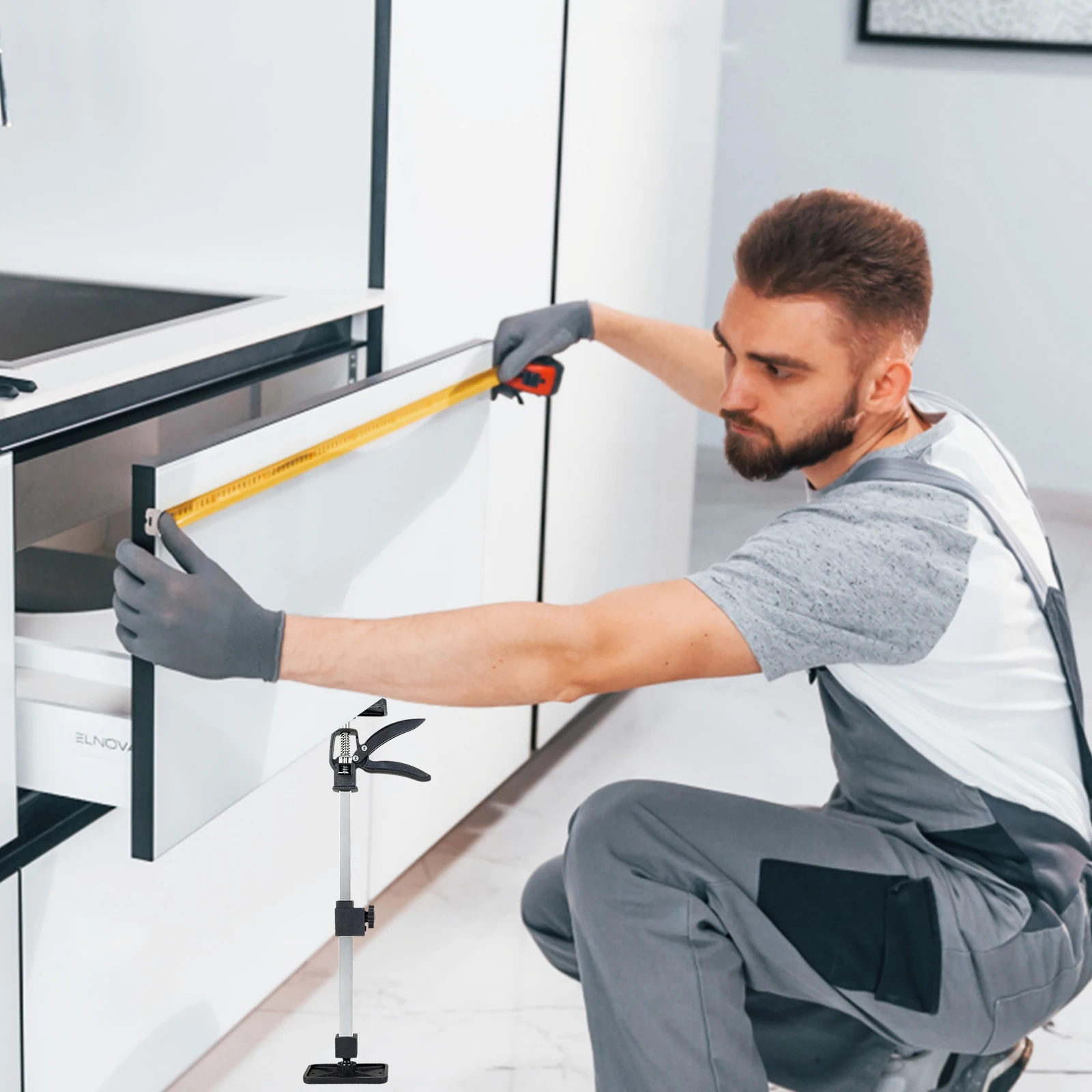 Stainless Steel Telescopic Support Rod Adjustable Three-Hand Support System Anti-Slip Installation Lifting Support Tool Frame