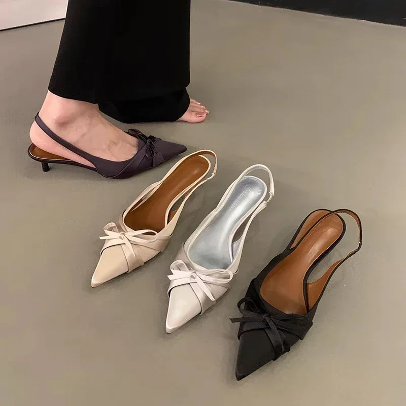 Bow Sexy Pointed Toe High Heels Shoes Elegant Women Sandals 2025 Brand Mary Jane Summer Fad New Party Dress Shoes Pumps Mujer