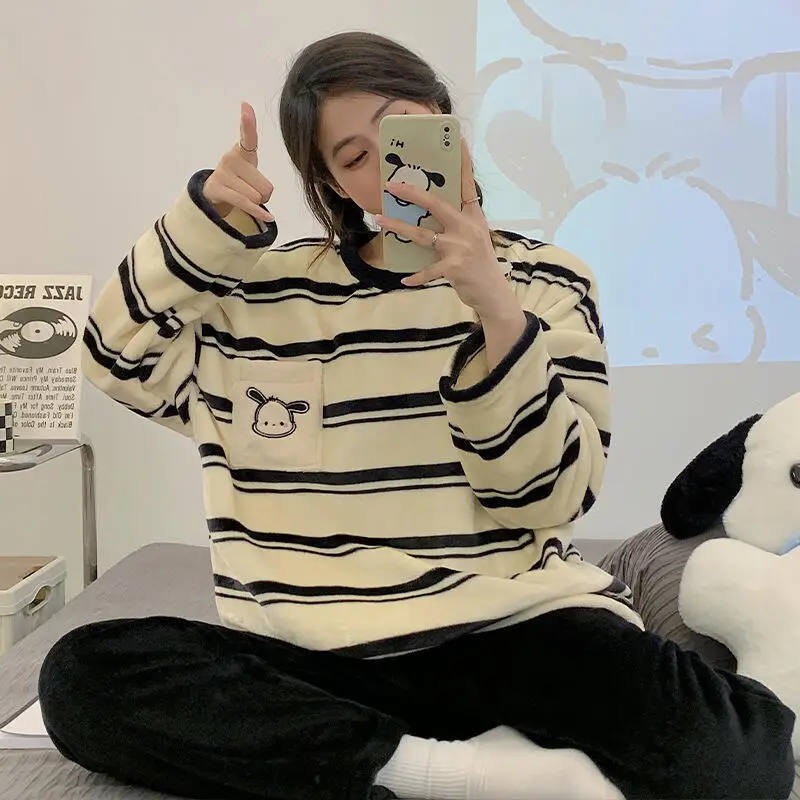 

Женская пижама с героями мультфильмов аниме, милая кавайная одежда для сна для девочек, студенческая хлопковая домашняя одежда, новые теплые модные брюки с длинными рукавами и принтом