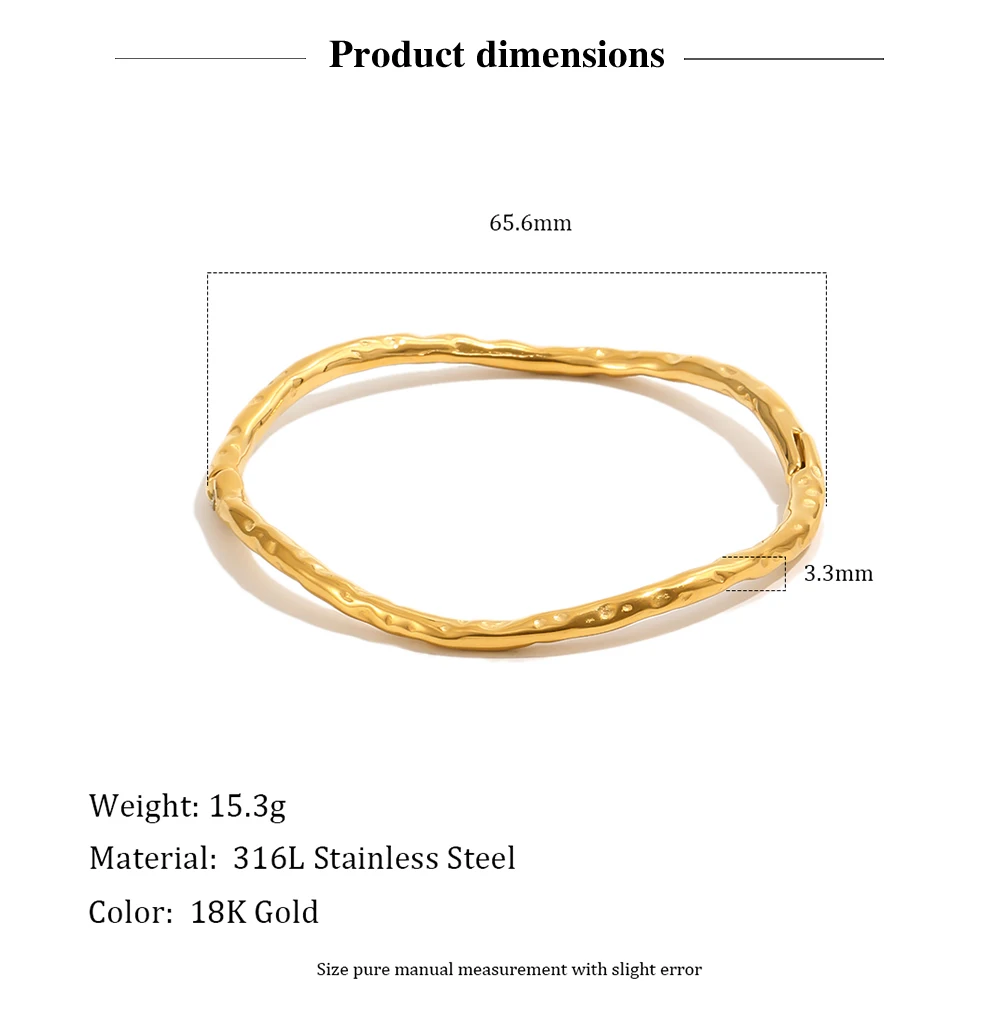 MamacitaSlay 316L Stainless Steel Stackable Hammered Textured Thin Smooth Bracelet 18K Gold Plated Waterproof Women Jewelry Gift