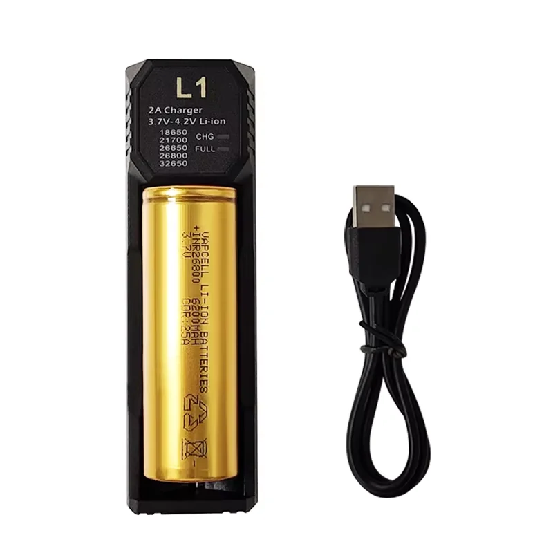 Universal Fast Battery Charger Vapcell L1 For 3.6/3.7V rechargeable 18650 18700 20700 21700 22650 25500 26650 26800 Li-ion