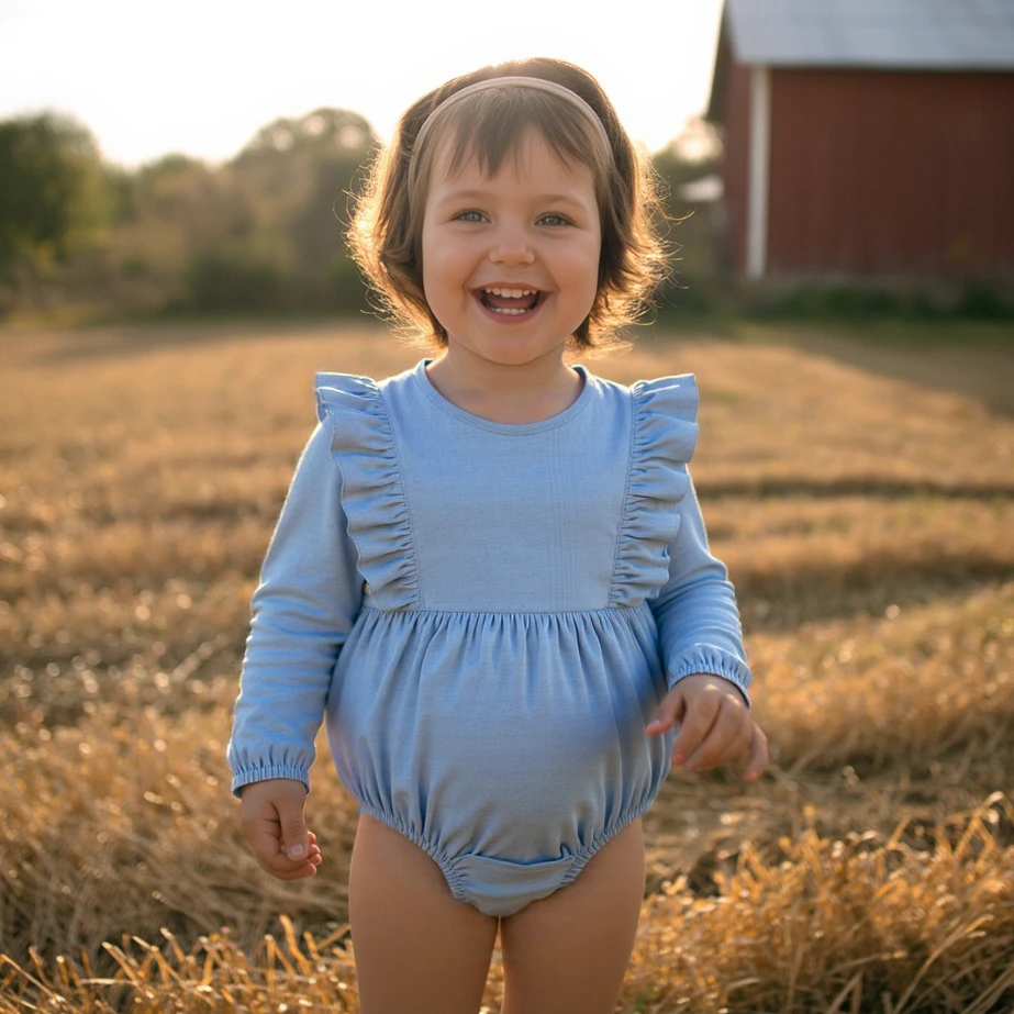 Autumn Newborn Blue Denim Baby Bodysuits Fashion Toddler Girl Long Sleeve Clothing