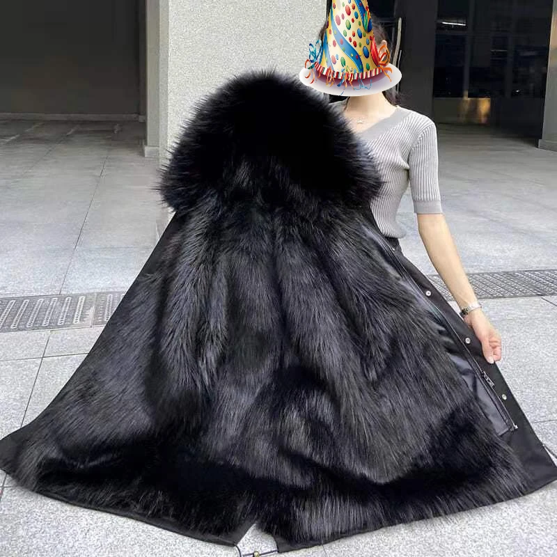 Temperament Pie Overcome Women's Fur Medium and Long Removable Fox Fur Liner Fur Integrated Thickened Large Size New Thick Coat