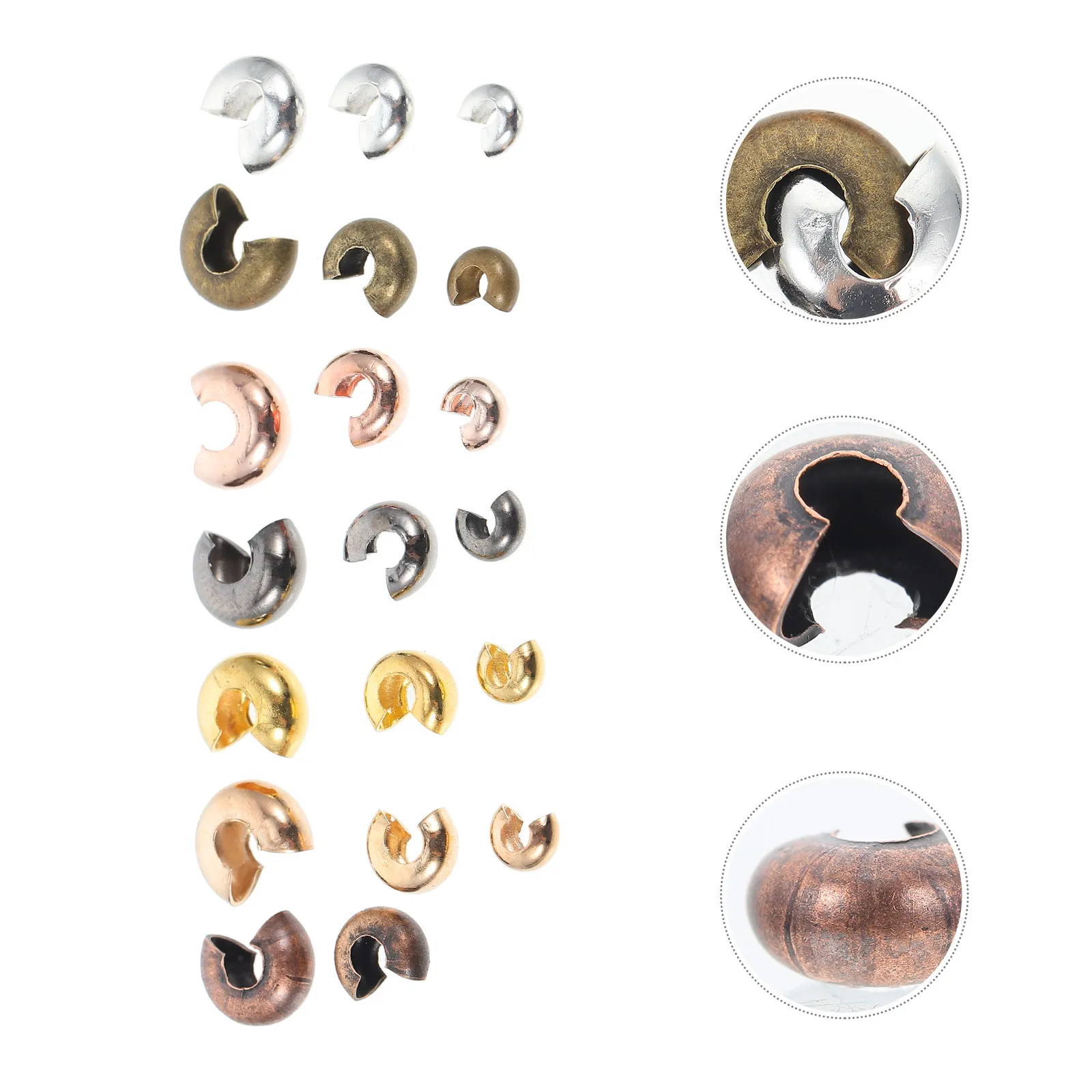 

300 шт. застежек-кримп для рукоделия, полукруглые, с открытым концом, для изготовления украшений, браслетов, серег, многоразовые