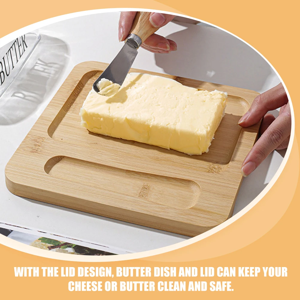 

1 set Butter Box with Lid Wood Color Stainless Steel Dish Large Capacity Storage Container for Kitchen Home Use household
