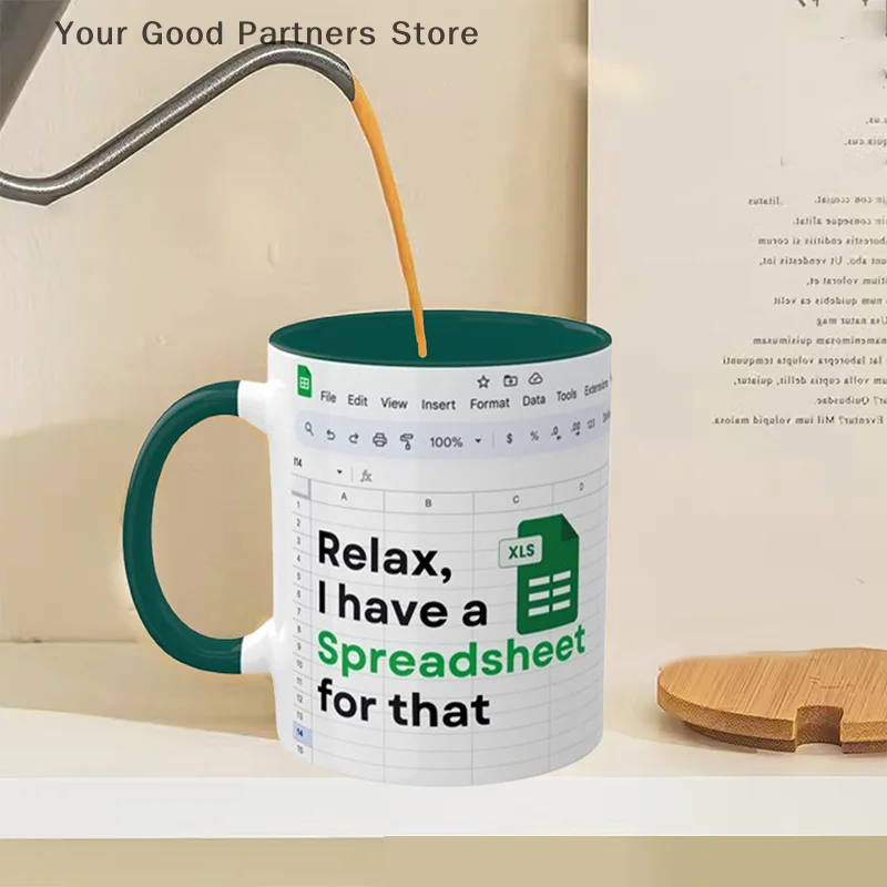 Tasse à café en céramique à motif Excel, tasse à thé créative, tasse à eau portable, tasse à lait de jus, bureau, maison, cadeau amusant, nouveau