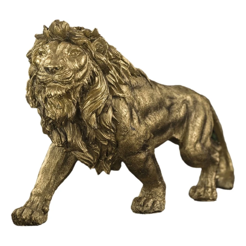 Golden Lion Statue Floor Home Decor Art Big Resin Sculpture New Year 2024 Indoor Large Luxury Ornament Sculpture Modern