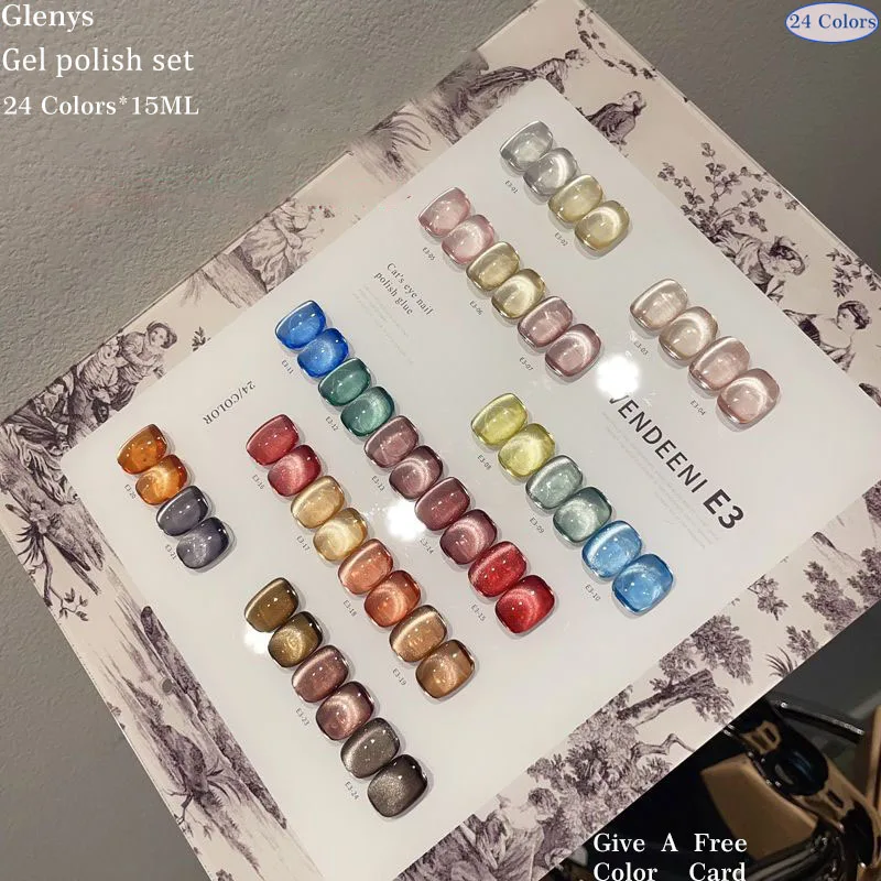 

Glenys 24 цвета, гель-лак для ногтей «кошачий глаз», сетка красного цвета, популярный погружной гель, высококачественный набор незаменимых лаков для ногтей «Джокер», 15 мл