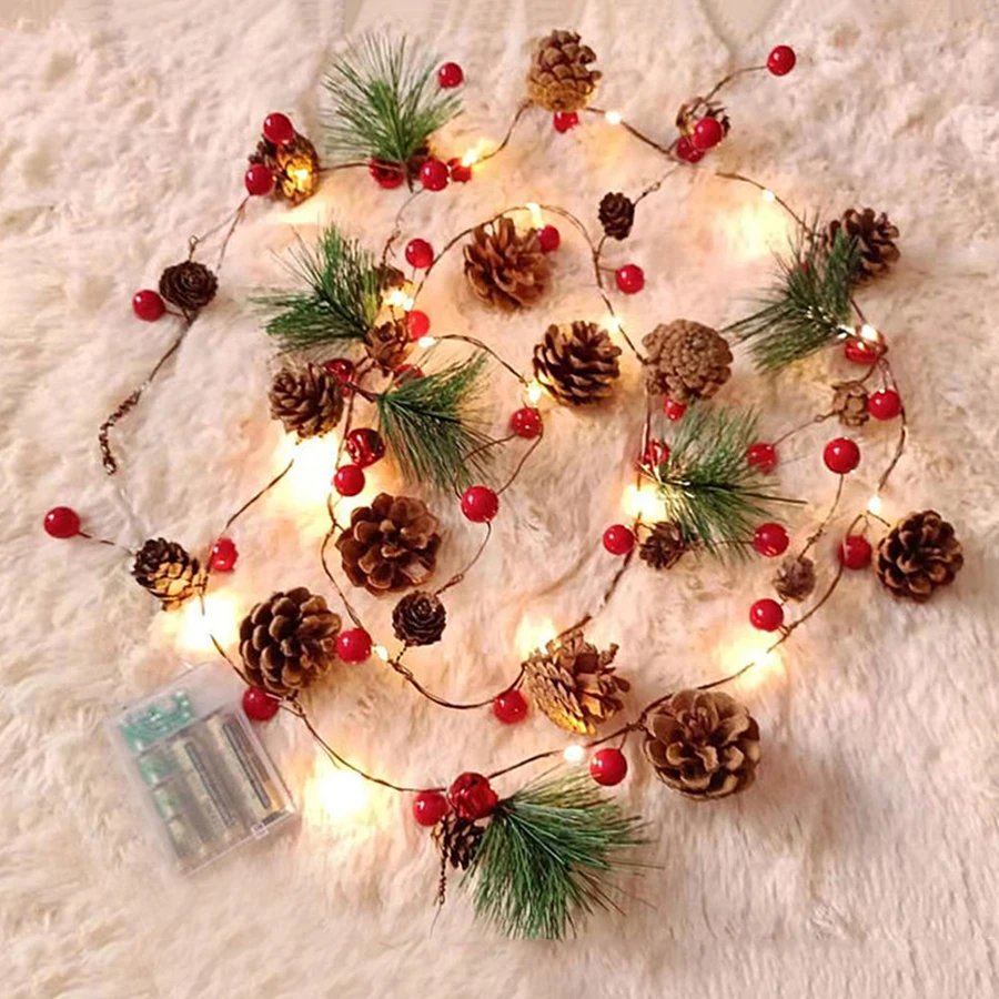 New 2M 20LEDs Pinecone Berry Bell String Lights Battery Powered Christmas Garland Fairy Lights for Xmas Tree Party Wedding Decor