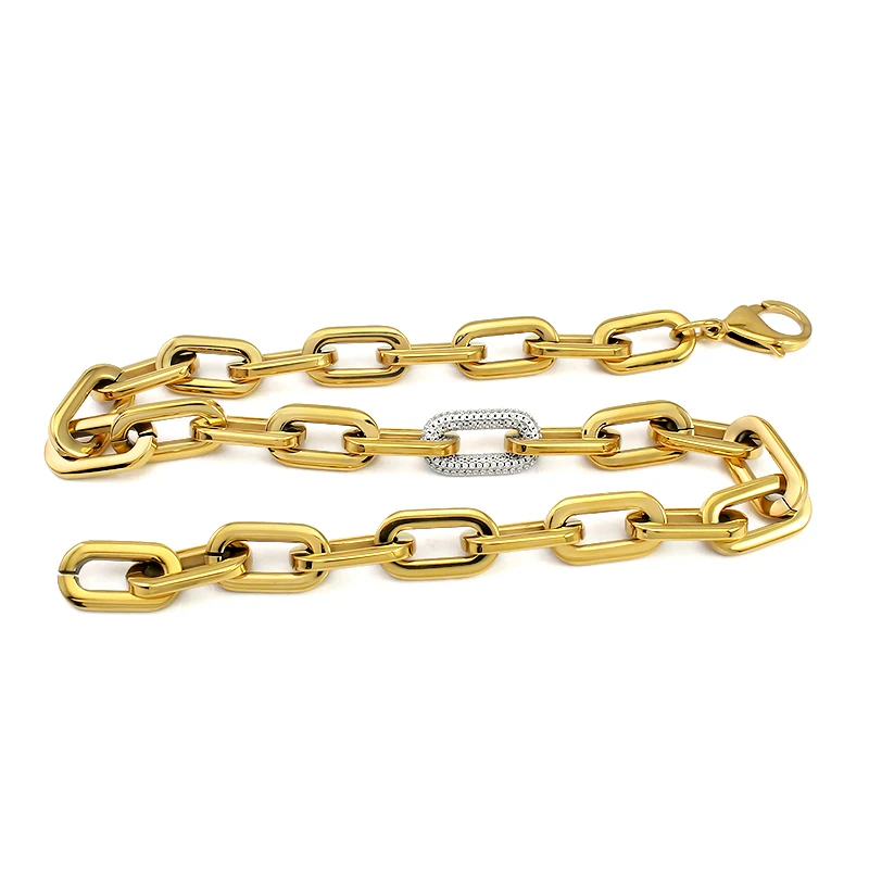 Picture 6: KUYHA Classic personality hollow gold chain necklace with sliver crystal stone shiny necklace free shipping item 45.6cm necklace