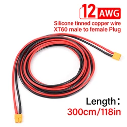 12AWG XT60 Male Female Conversion Plug Connection Cable 300CM Silicone Wire Battery Connector For Lipo Battery RC Drone Car Boat