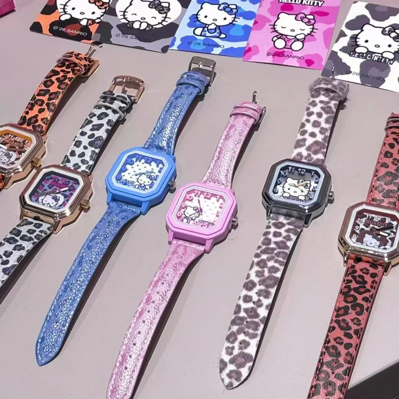 Anime Figures Sanrio Hello Kitty Sweetheart Leopard Watch Cartoon KT Cat Electronic Watch Blind Box Toys Decoration  Gifts view 2