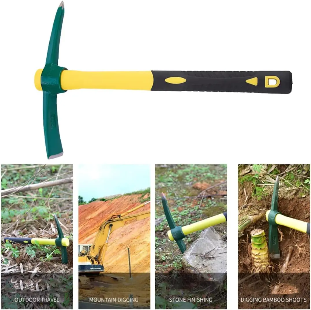 Pick Mattock Hoe Pick Heavy Duty Pickaxe Gardening Hand Pick with Rubber Handle and Forged Head Forged Mattock Tool for Digging 