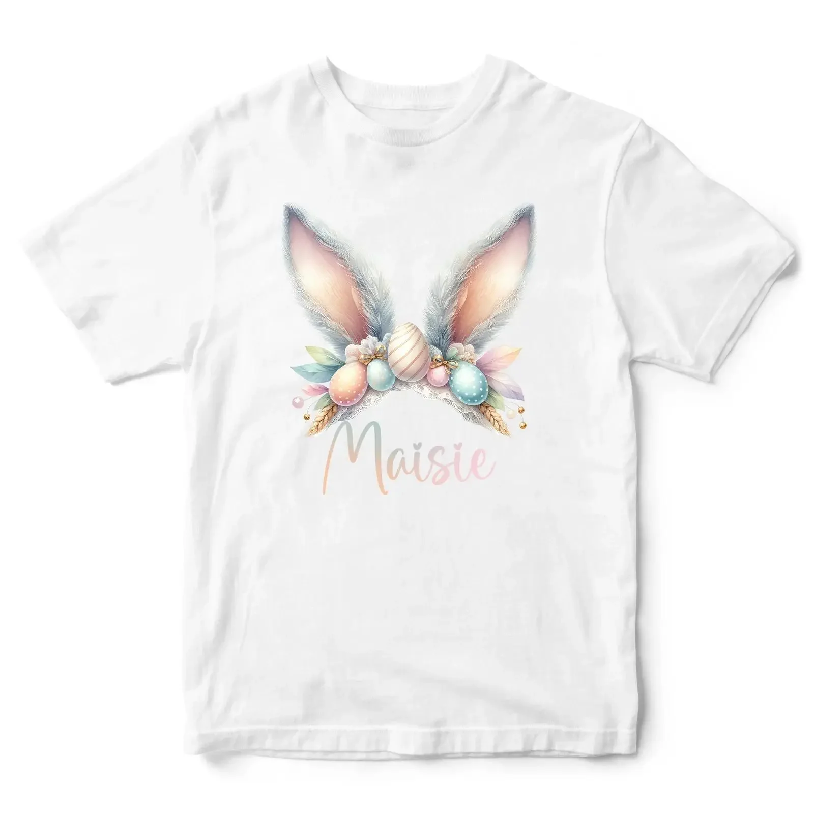 Personalisiertes T ShirT Mädchen Ostern Hasenohren Frühling Palme Eisbecher vintage Washed fashion Versatile graphic