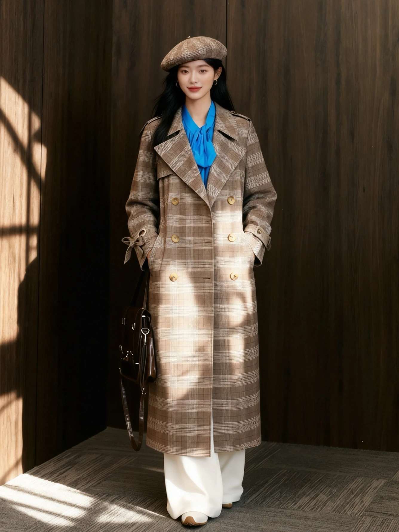 

Классическое ретро-пальто в клетку, свободного кроя, удобное, в британском стиле, ветровка из полиэстера, женская повседневная верхняя одежда