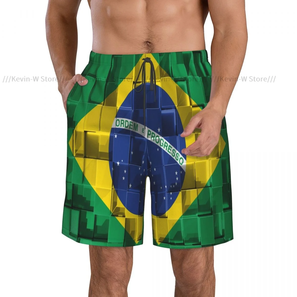 2022 Summer Men's Swimwear Shorts Brazil Flag Beachwear Swim Trunks Men Swimsuit