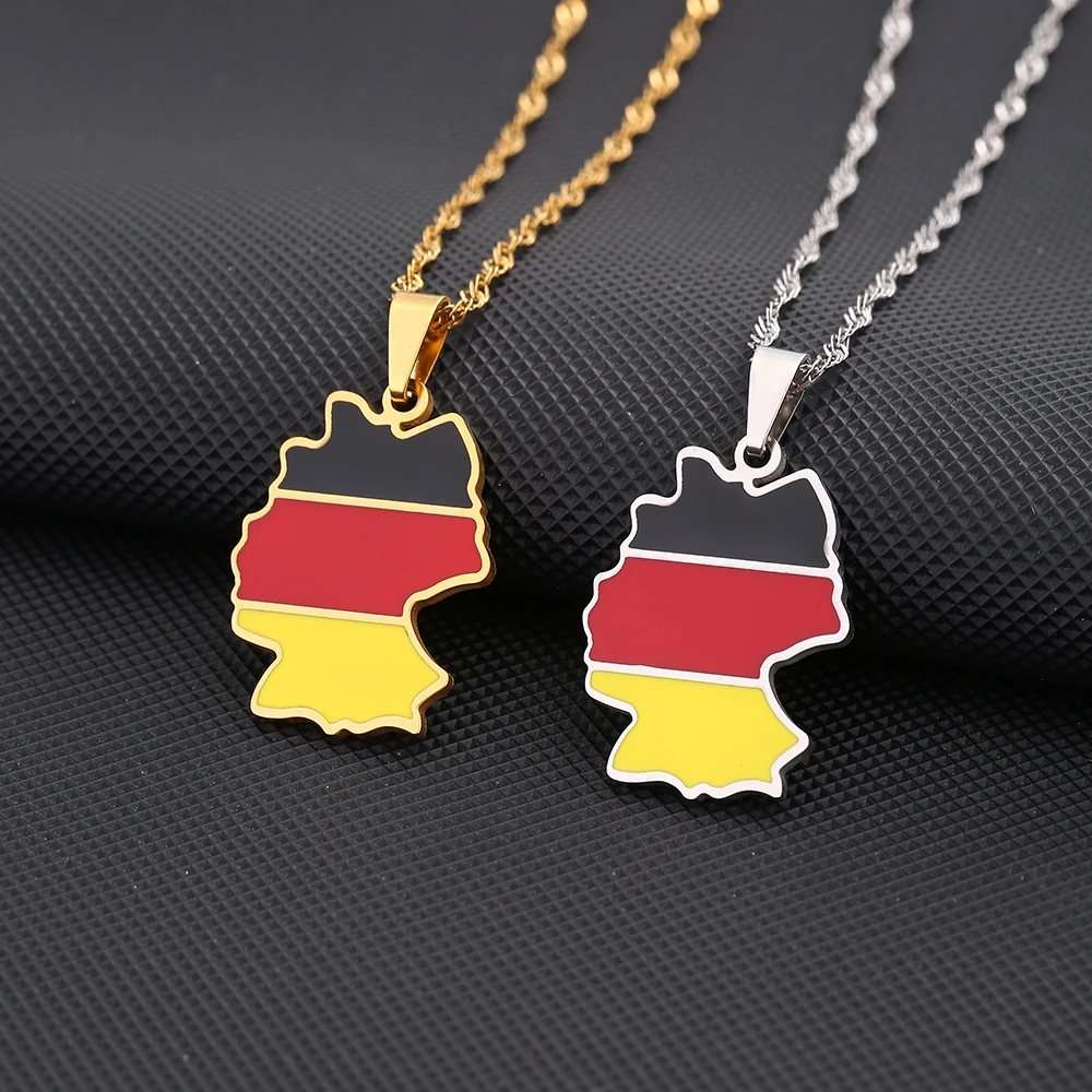 New Enamel Drop Oil Germany Map Flag Pendant Necklace For Women Girls Stainless Steel Jewelry Ethnic Birthday Party Gifts