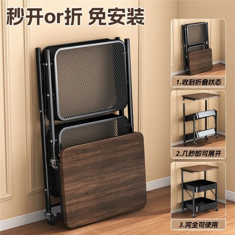 Versatile Multi-Tier Utility Cart with Wooden Top, 360° Swivel Casters, Mobile Rolling Storage Rack for Home & Living Room