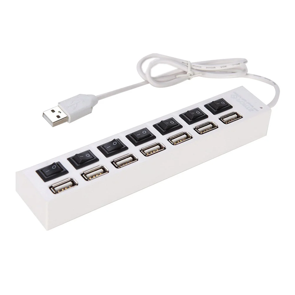 

7 Ports USB 2.0 Hub Individual Switches LED Status Indicator Durable Design Rapid Data Transfer USB Hub for Laptop Pc Tablet