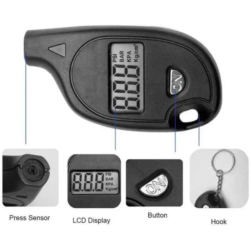 Car Tire Pressure Gauge Mini Portable Keychain Tyre Wheel Air Tester Digital LCD 5-100 PSI Motorcycle Tire Safety Alarm