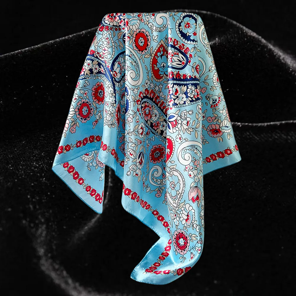 90cm Paisley Print Satin Square Scarf Wild retro headscarf fashion accessory Red gold paisley print headscarf women wild style