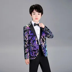 Kids Piano Wedding Birthday Tuxedo Dress Children's Shining Sequins Stage Show Photography Suit Boys Performance Costume