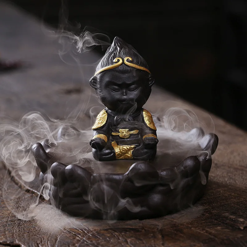 Purple Sand Monkey King Reverse Flow Incense Burner Windproof Cover Lotus Sun Wukong Reversing Incense Burner Decoration Artware