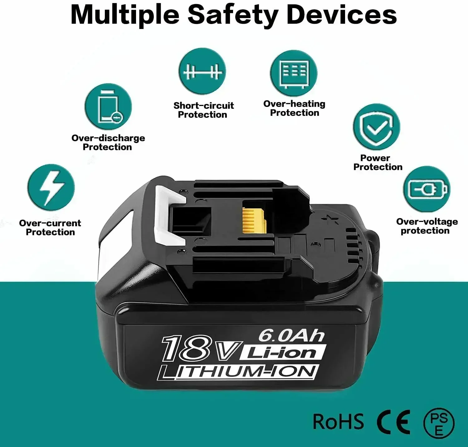 Batterie De Replacement, Lithium-ion, 18V, 6000MAH, Rechargeable Pour MAKITA BL1860B BL1880 BL1830 BL1850 BL1860B