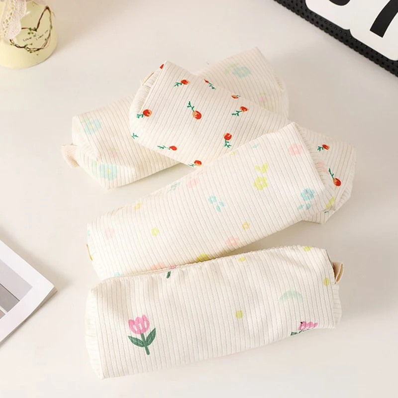 Simple Floral Pencil Case Soft Cute Large Capacity Stationery Organizer Student Pencil Bag School Supplies