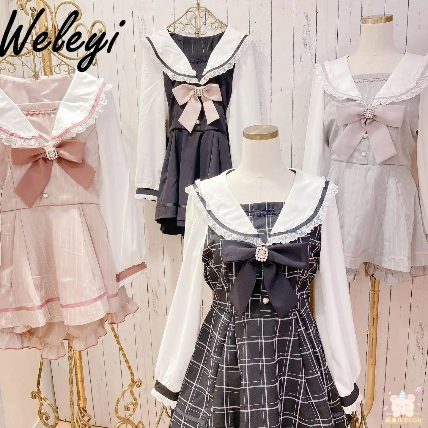 

Japanese Sweet Sailor Collar Plaid Dress Culottes Set Ladies Mine Series Mass Production Rhinestone Bow Dresses Suit Women 2024