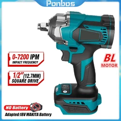 Ponbos 1200N.M Brushless Cordless Electric Impact Wrench Auto Repair Electric Screwdriver For Makita 18V Battery