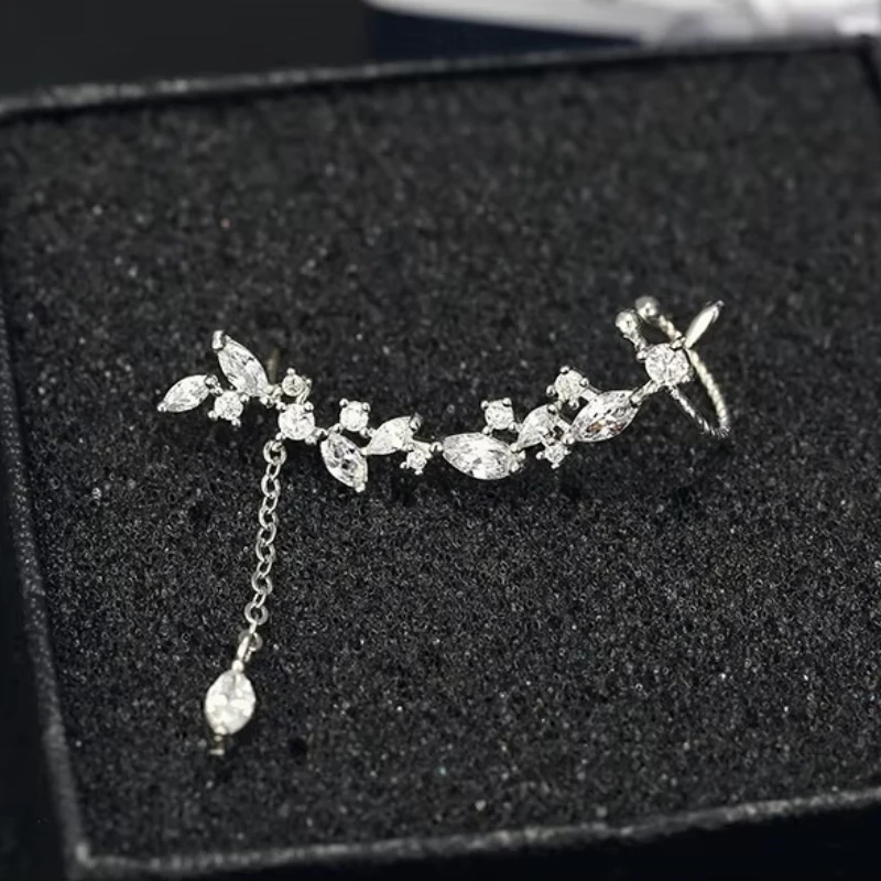 New Design Wedding Jewelry Luxury Clear  Zircon Earrings Elegant 925 Sterling Silver leaves Stud Earrings For Women