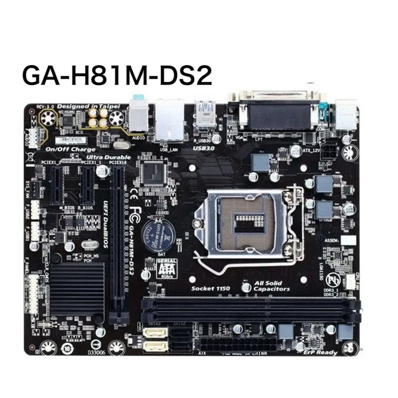 Per la scheda madre Gigabyte GA-H81M-DS2 LGA 1150 DDR3 SATA3.0 USB3.0 VGA + COM + LPT Scheda madre testata al 100% OK Completamente funzionante Spedizione gratuita