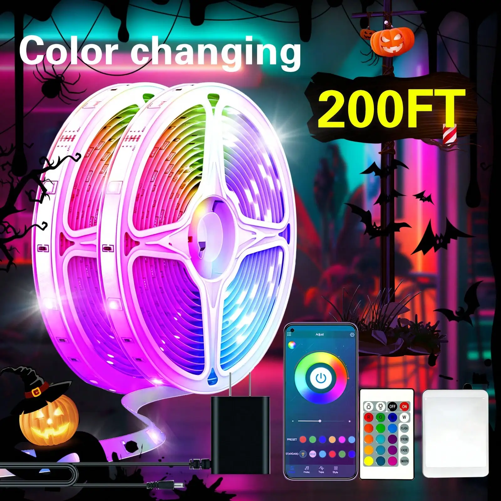

25/50/100/130/200/260 Ft RGB LED Light Strip, Smart Light Strip, App And Remote Control, Christmas, Halloween Decoration, Suitable For Family And Friends Reunion, Bedroom, Party Decoration, Atmosphere Creation