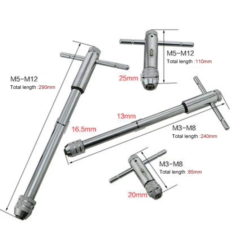 ABAE-ปรับ T-Handle RATCHET TAP ประแจ Reamer มือผู้ถือประแจ M3-M8 M5-M12 เมตริก T-Shaped TAP Hand Tapping