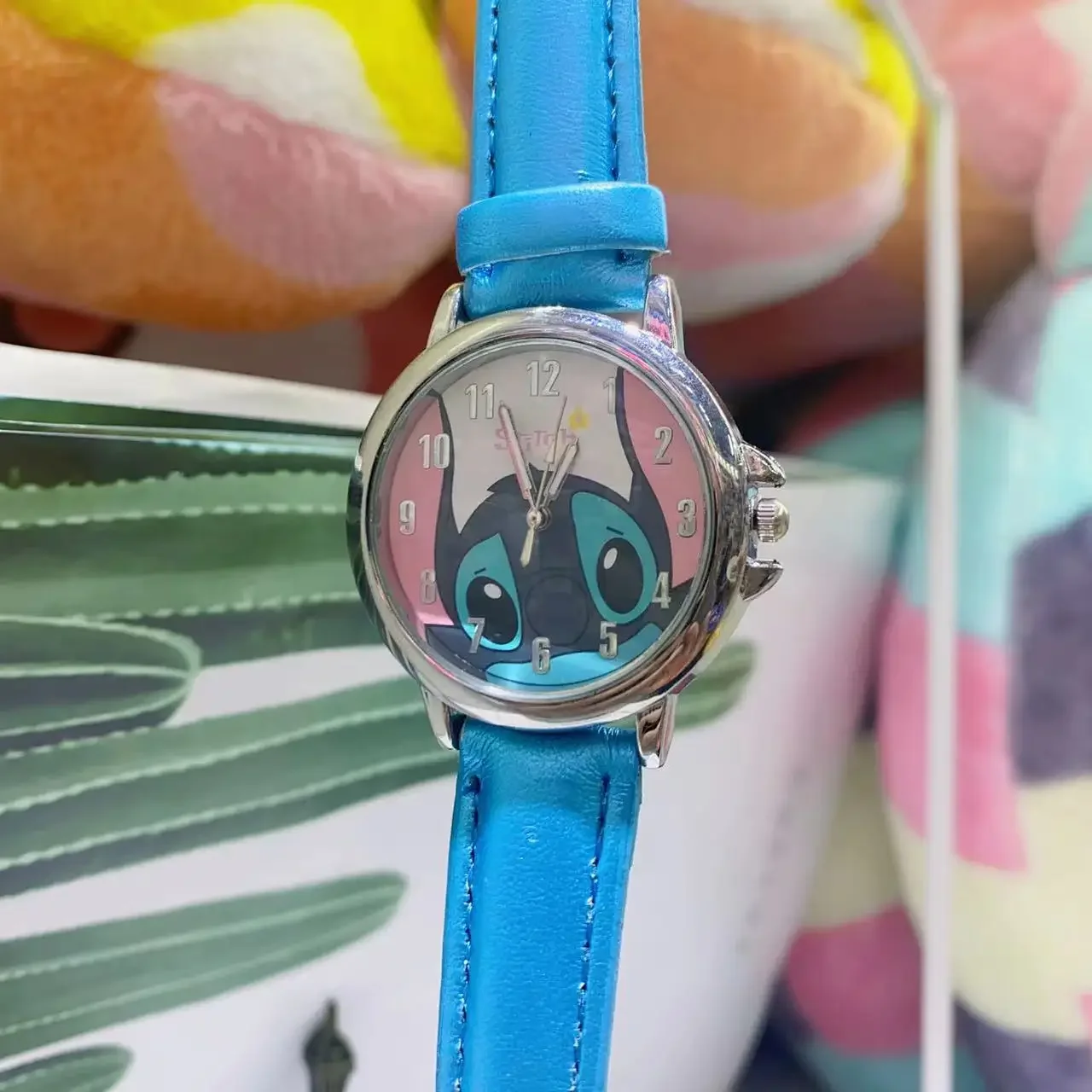 Reloj de punto Kawaii de Disney, accesorios bonitos de dibujos animados de Anime, reloj con correa de cuero de estrella para niños, textura para niño y niña, regalo de cumpleaños y Navidad