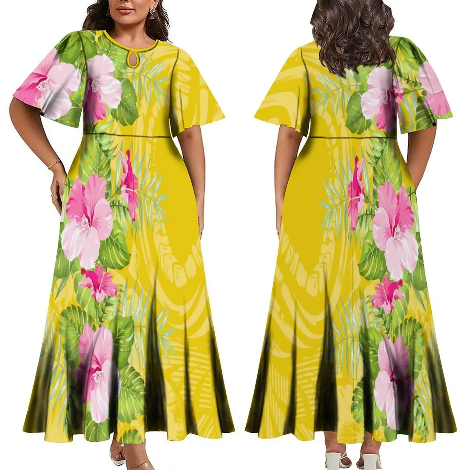 

Summer Banquet Dress High Quality Fabric Women's Dress Polynesian Fluffy Large Hemline Pacific Art Island Long Dress