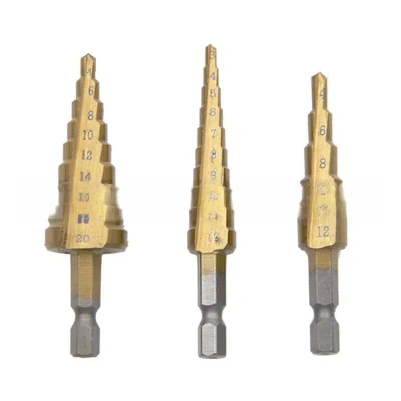 Hexagonal Handle Titanium Plated Step Drill 3-12/4-12/4-20mm Small Three Piece Set Pagoda Drill Bit Set