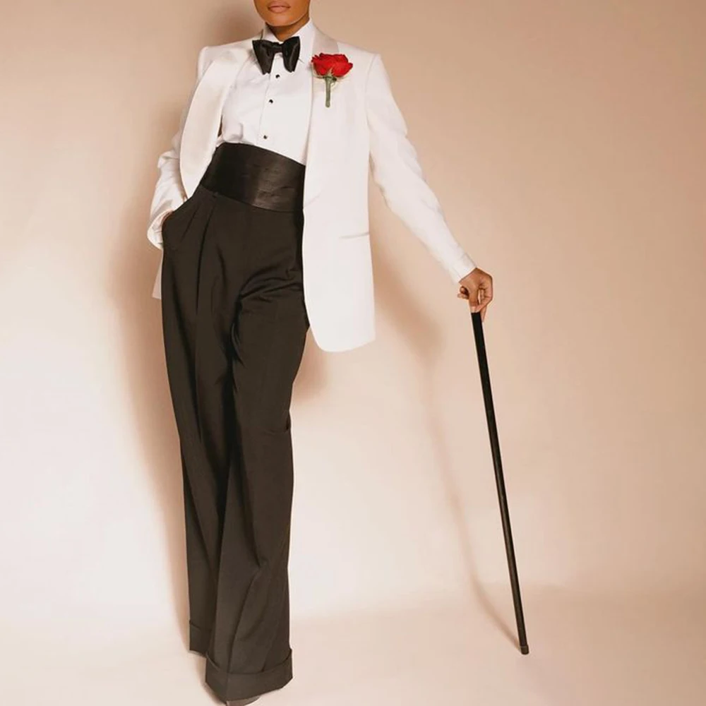 

Customized Elegant two Pieces Suit Set for Women Shawl Lapel Jacket High Waist Pant Set Business Banquet Wedding Female Clothing