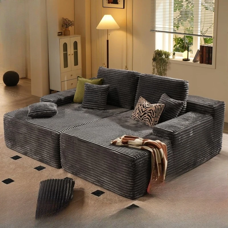 

Sofa corduroy large striped fabric compression packaging boneless sponge sofa double recliner