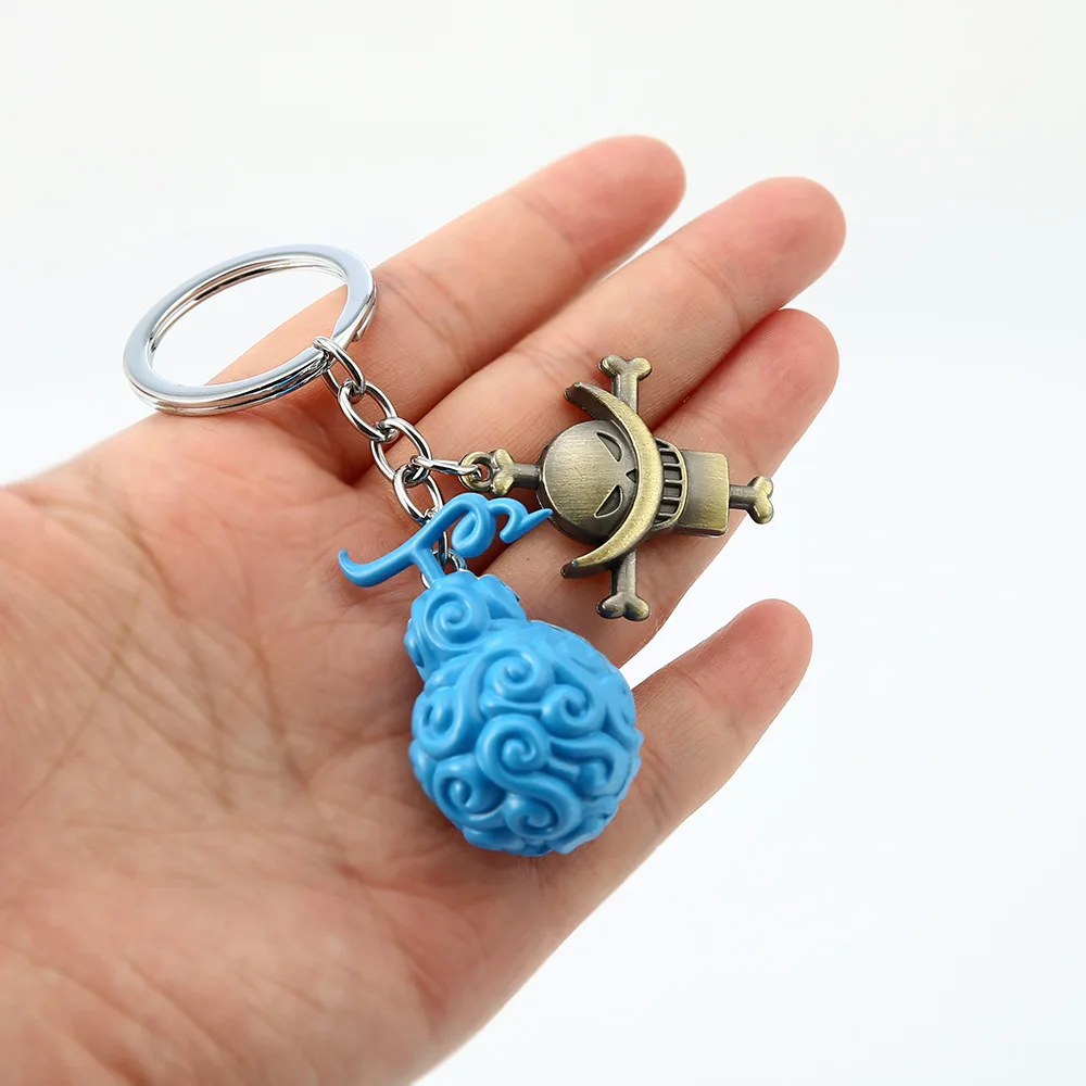 Anime One Piece Devil Fruits Figure Straw Hat Keyrings Luffy Ace Zoro Figure Model Toys Metal Key Chains Cosplay Pendants Gifts