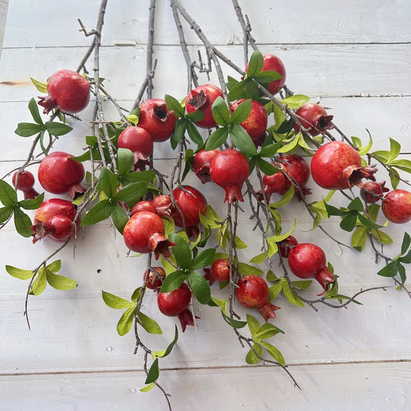6 قطعة/الوحدة نابض بالحياة 6-الفواكه الرمان فرع طويل الزهور الاصطناعية لحفل الزفاف قوس إكليل الديكور المنزل النباتات وهمية